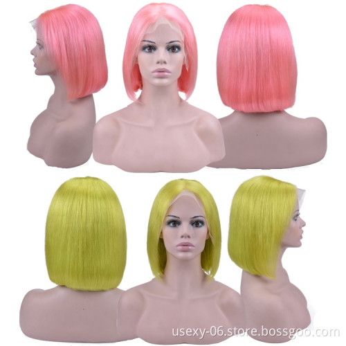 Wholesale Vendors Cuticle Aligned Human Hair Wigs Short Colored Lace Front Bob Wigs